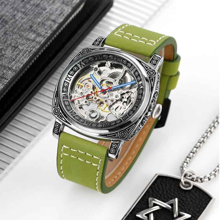 SKMEI 9271 Orologio meccanico impermeabile con cinturino in pelle con fibbia in acciaio inossidabile
