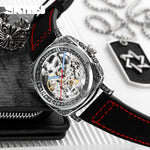 SKMEI 9271 Orologio meccanico impermeabile con cinturino in pelle con fibbia in acciaio inossidabile