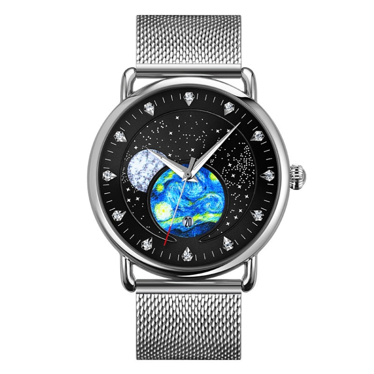 SKMEI 9283 Orologio al quarzo impermeabile con fibbia in vetro con fibbia in acciaio inossidabile, Steel Belt, Leather Belt