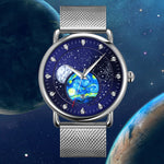 SKMEI 9283 Orologio al quarzo impermeabile con fibbia in vetro con fibbia in acciaio inossidabile, Steel Belt, Leather Belt