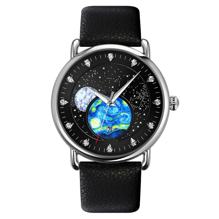 SKMEI 9283 Orologio al quarzo impermeabile con fibbia in vetro con fibbia in acciaio inossidabile, Steel Belt, Leather Belt