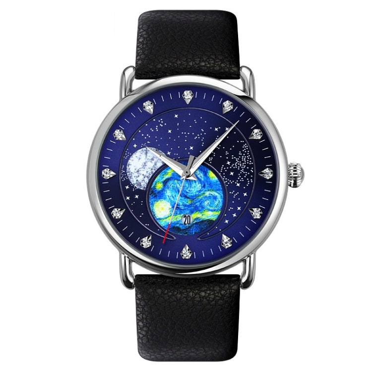 SKMEI 9283 Orologio al quarzo impermeabile con fibbia in vetro con fibbia in acciaio inossidabile, Steel Belt, Leather Belt
