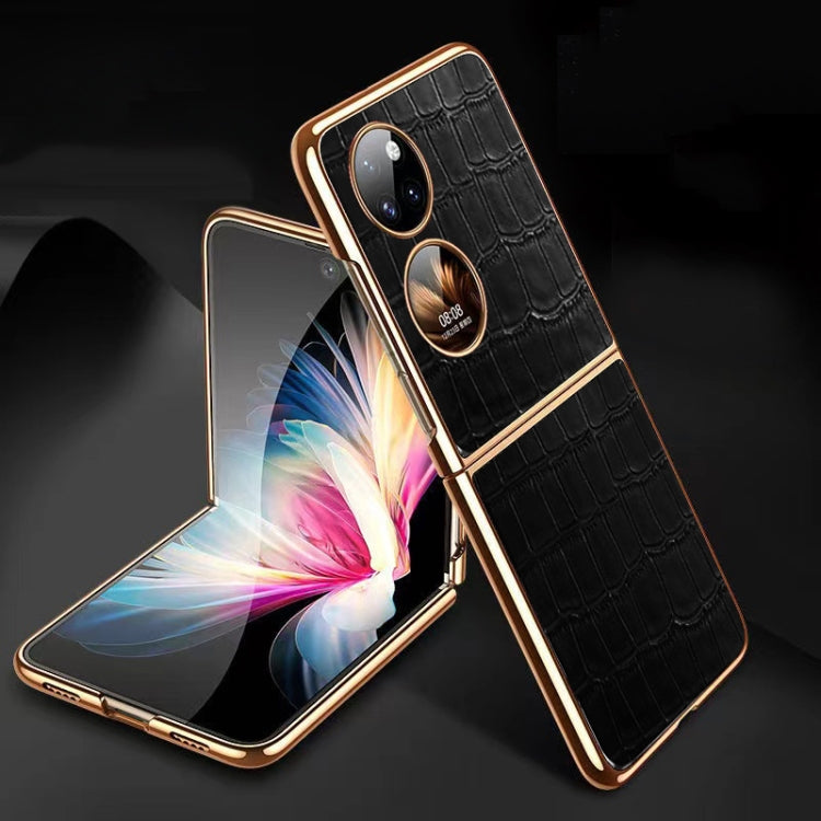Custodia per telefono pieghevole in vera pelle di coccodrillo, For Huawei P50 Pocket