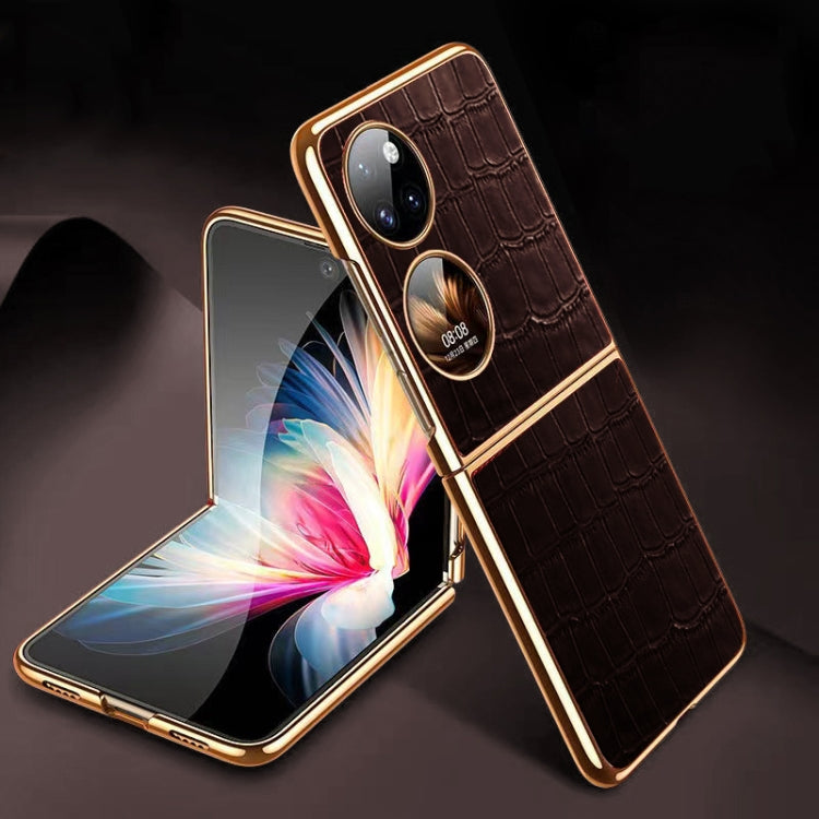 Custodia per telefono pieghevole in vera pelle di coccodrillo, For Huawei P50 Pocket