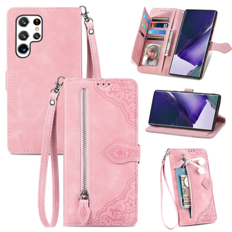 Custodia per telefono in pelle antiurto con fiore in rilievo, For Samsung Galaxy S22 Ultra 5G, For Samsung Galaxy S22 5G
