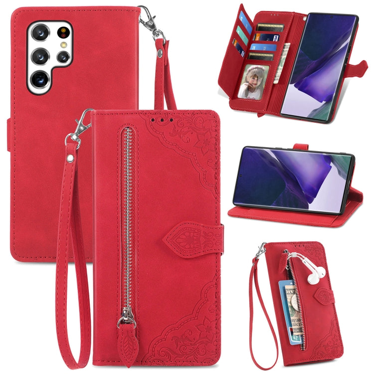 Custodia per telefono in pelle antiurto con fiore in rilievo, For Samsung Galaxy S22 Ultra 5G, For Samsung Galaxy S22 5G