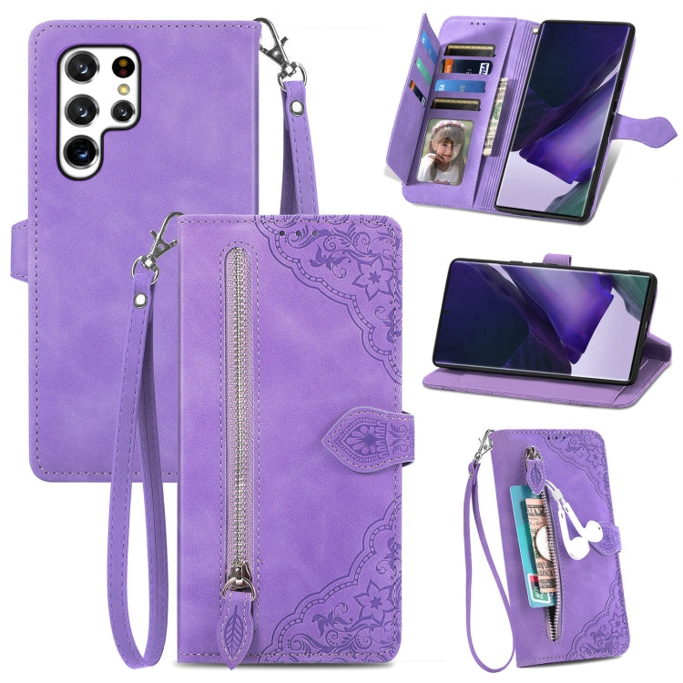 Custodia per telefono in pelle antiurto con fiore in rilievo, For Samsung Galaxy S22 Ultra 5G, For Samsung Galaxy S22 5G