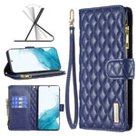 Custodia per telefono a conchiglia in pelle con portafoglio con cerniera Diamond Lattice, For Samsung Galaxy S22 5G, For Samsung Galaxy S22+ 5G, For Samsung Galaxy S22 Ultra 5G, For Samsung Galaxy S21 5G
