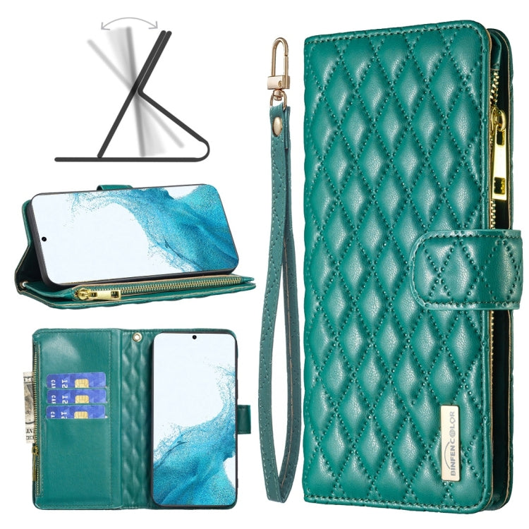 Custodia per telefono a conchiglia in pelle con portafoglio con cerniera Diamond Lattice, For Samsung Galaxy S22 5G, For Samsung Galaxy S22+ 5G, For Samsung Galaxy S22 Ultra 5G, For Samsung Galaxy S21 5G