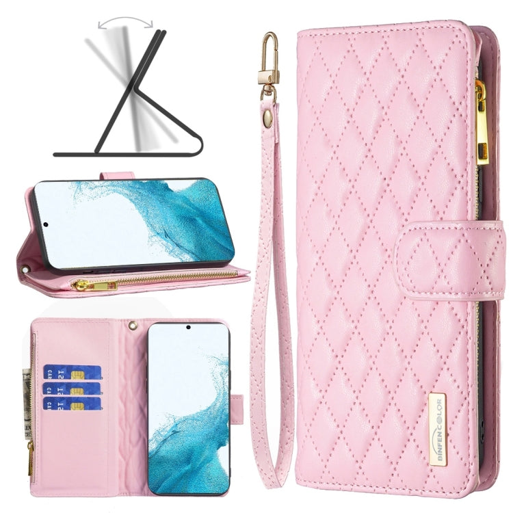 Custodia per telefono a conchiglia in pelle con portafoglio con cerniera Diamond Lattice, For Samsung Galaxy S22 5G, For Samsung Galaxy S22+ 5G, For Samsung Galaxy S22 Ultra 5G, For Samsung Galaxy S21 5G