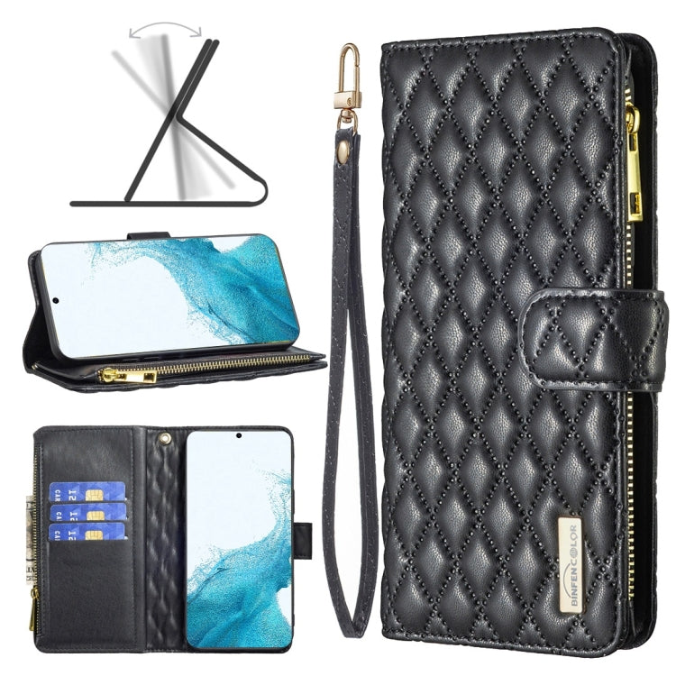 Custodia per telefono a conchiglia in pelle con portafoglio con cerniera Diamond Lattice, For Samsung Galaxy S22 5G, For Samsung Galaxy S22+ 5G, For Samsung Galaxy S22 Ultra 5G, For Samsung Galaxy S21 5G
