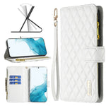 Custodia per telefono a conchiglia in pelle con portafoglio con cerniera Diamond Lattice, For Samsung Galaxy S22 5G, For Samsung Galaxy S22+ 5G, For Samsung Galaxy S22 Ultra 5G, For Samsung Galaxy S21 5G