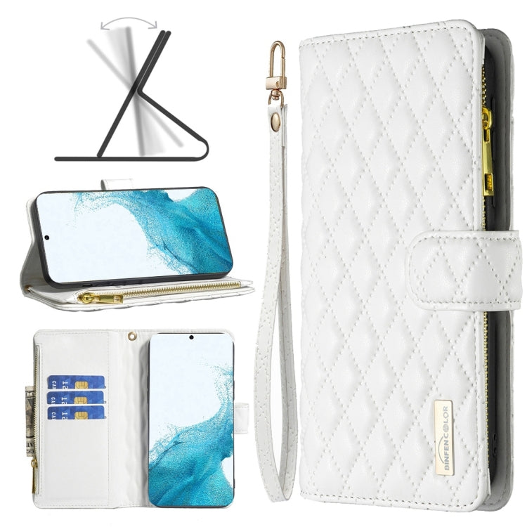 Custodia per telefono a conchiglia in pelle con portafoglio con cerniera Diamond Lattice, For Samsung Galaxy S22 5G, For Samsung Galaxy S22+ 5G, For Samsung Galaxy S22 Ultra 5G, For Samsung Galaxy S21 5G