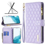 Custodia per telefono a conchiglia in pelle con portafoglio con cerniera Diamond Lattice, For Samsung Galaxy S22 5G, For Samsung Galaxy S22+ 5G, For Samsung Galaxy S22 Ultra 5G, For Samsung Galaxy S21 5G