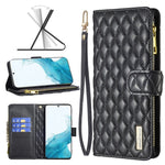 Custodia per telefono a conchiglia in pelle con portafoglio con cerniera Diamond Lattice, For Samsung Galaxy S22 5G, For Samsung Galaxy S22+ 5G, For Samsung Galaxy S22 Ultra 5G, For Samsung Galaxy S21 5G