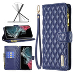 Custodia per telefono a conchiglia in pelle con portafoglio con cerniera Diamond Lattice, For Samsung Galaxy S22 5G, For Samsung Galaxy S22+ 5G, For Samsung Galaxy S22 Ultra 5G, For Samsung Galaxy S21 5G