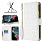 Custodia per telefono a conchiglia in pelle con portafoglio con cerniera Diamond Lattice, For Samsung Galaxy S22 5G, For Samsung Galaxy S22+ 5G, For Samsung Galaxy S22 Ultra 5G, For Samsung Galaxy S21 5G