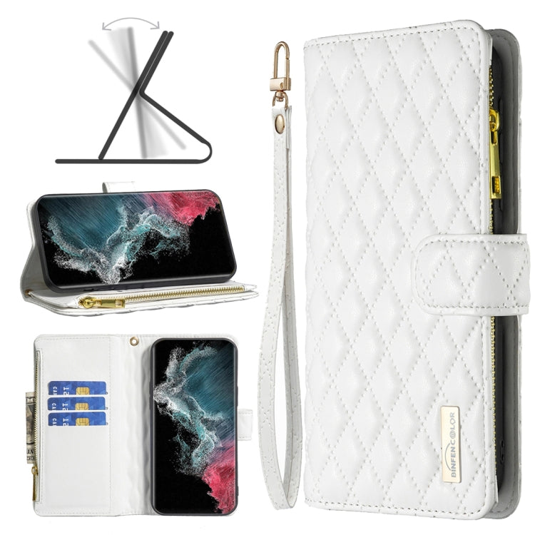 Custodia per telefono a conchiglia in pelle con portafoglio con cerniera Diamond Lattice, For Samsung Galaxy S22 5G, For Samsung Galaxy S22+ 5G, For Samsung Galaxy S22 Ultra 5G, For Samsung Galaxy S21 5G