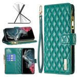 Custodia per telefono a conchiglia in pelle con portafoglio con cerniera Diamond Lattice, For Samsung Galaxy S22 5G, For Samsung Galaxy S22+ 5G, For Samsung Galaxy S22 Ultra 5G, For Samsung Galaxy S21 5G