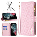 Custodia per telefono a conchiglia in pelle con portafoglio con cerniera Diamond Lattice, For Samsung Galaxy S22 5G, For Samsung Galaxy S22+ 5G, For Samsung Galaxy S22 Ultra 5G, For Samsung Galaxy S21 5G