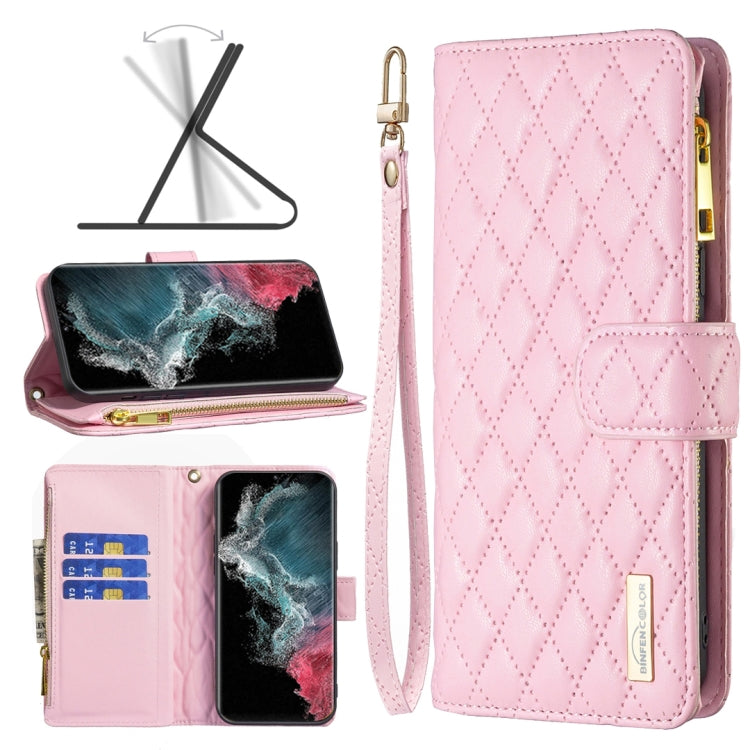 Custodia per telefono a conchiglia in pelle con portafoglio con cerniera Diamond Lattice, For Samsung Galaxy S22 5G, For Samsung Galaxy S22+ 5G, For Samsung Galaxy S22 Ultra 5G, For Samsung Galaxy S21 5G