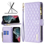 Custodia per telefono a conchiglia in pelle con portafoglio con cerniera Diamond Lattice, For Samsung Galaxy S22 5G, For Samsung Galaxy S22+ 5G, For Samsung Galaxy S22 Ultra 5G, For Samsung Galaxy S21 5G