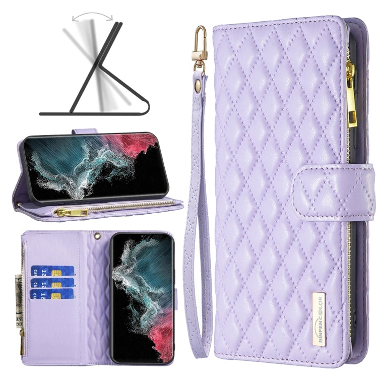 Custodia per telefono a conchiglia in pelle con portafoglio con cerniera Diamond Lattice, For Samsung Galaxy S22 5G, For Samsung Galaxy S22+ 5G, For Samsung Galaxy S22 Ultra 5G, For Samsung Galaxy S21 5G