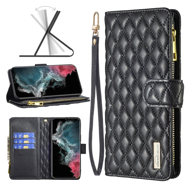 Custodia per telefono a conchiglia in pelle con portafoglio con cerniera Diamond Lattice, For Samsung Galaxy S22 5G, For Samsung Galaxy S22+ 5G, For Samsung Galaxy S22 Ultra 5G, For Samsung Galaxy S21 5G