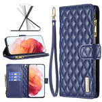 Custodia per telefono a conchiglia in pelle con portafoglio con cerniera Diamond Lattice, For Samsung Galaxy S22 5G, For Samsung Galaxy S22+ 5G, For Samsung Galaxy S22 Ultra 5G, For Samsung Galaxy S21 5G