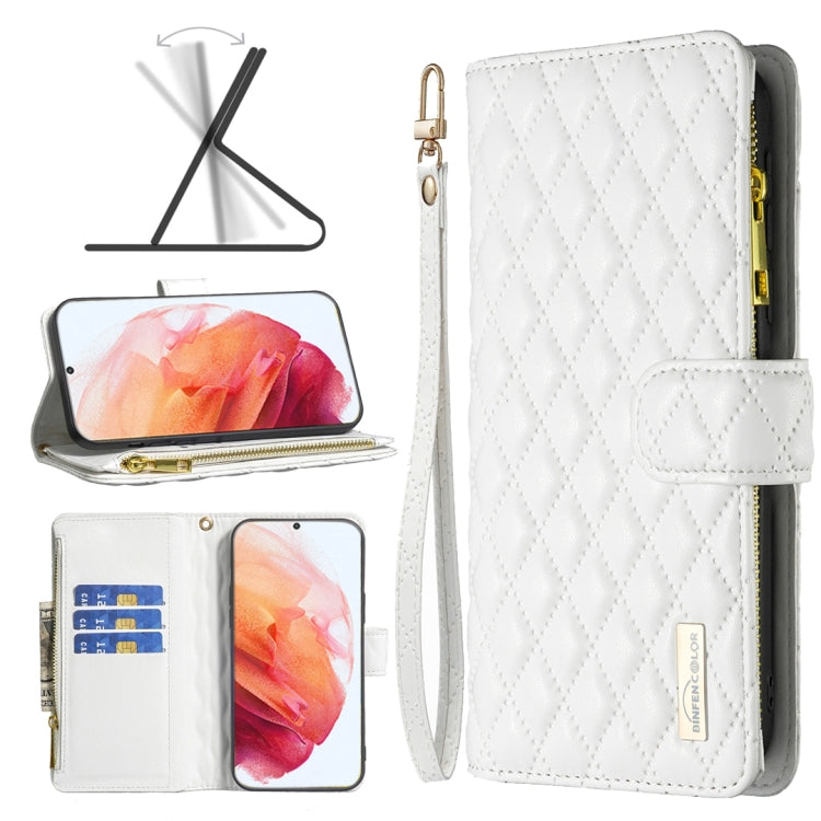 Custodia per telefono a conchiglia in pelle con portafoglio con cerniera Diamond Lattice, For Samsung Galaxy S22 5G, For Samsung Galaxy S22+ 5G, For Samsung Galaxy S22 Ultra 5G, For Samsung Galaxy S21 5G