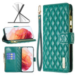 Custodia per telefono a conchiglia in pelle con portafoglio con cerniera Diamond Lattice, For Samsung Galaxy S22 5G, For Samsung Galaxy S22+ 5G, For Samsung Galaxy S22 Ultra 5G, For Samsung Galaxy S21 5G