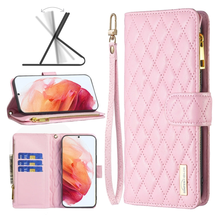 Custodia per telefono a conchiglia in pelle con portafoglio con cerniera Diamond Lattice, For Samsung Galaxy S22 5G, For Samsung Galaxy S22+ 5G, For Samsung Galaxy S22 Ultra 5G, For Samsung Galaxy S21 5G