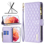 Custodia per telefono a conchiglia in pelle con portafoglio con cerniera Diamond Lattice, For Samsung Galaxy S22 5G, For Samsung Galaxy S22+ 5G, For Samsung Galaxy S22 Ultra 5G, For Samsung Galaxy S21 5G