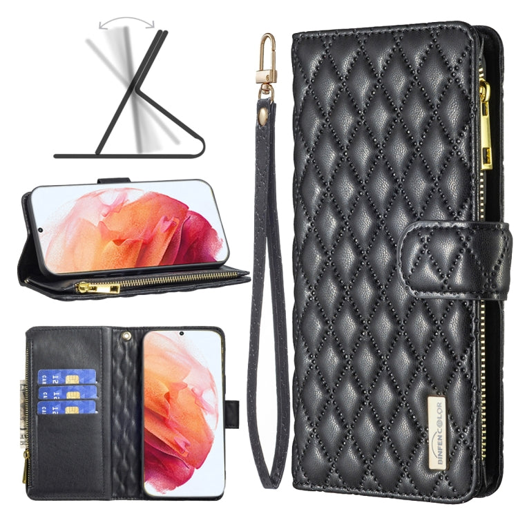 Custodia per telefono a conchiglia in pelle con portafoglio con cerniera Diamond Lattice, For Samsung Galaxy S22 5G, For Samsung Galaxy S22+ 5G, For Samsung Galaxy S22 Ultra 5G, For Samsung Galaxy S21 5G