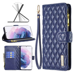 Custodia per telefono a conchiglia in pelle con portafoglio con cerniera Diamond Lattice, For Samsung Galaxy S21+ 5G, For Samsung Galaxy S21 Ultra 5G, For Samsung Galaxy S21 FE 5G, For Samsung Galaxy S20