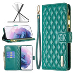 Custodia per telefono a conchiglia in pelle con portafoglio con cerniera Diamond Lattice, For Samsung Galaxy S21+ 5G, For Samsung Galaxy S21 Ultra 5G, For Samsung Galaxy S21 FE 5G, For Samsung Galaxy S20