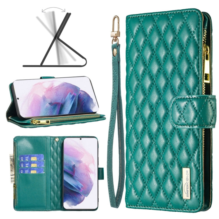 Custodia per telefono a conchiglia in pelle con portafoglio con cerniera Diamond Lattice, For Samsung Galaxy S21+ 5G, For Samsung Galaxy S21 Ultra 5G, For Samsung Galaxy S21 FE 5G, For Samsung Galaxy S20