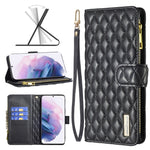 Custodia per telefono a conchiglia in pelle con portafoglio con cerniera Diamond Lattice, For Samsung Galaxy S21+ 5G, For Samsung Galaxy S21 Ultra 5G, For Samsung Galaxy S21 FE 5G, For Samsung Galaxy S20