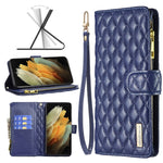 Custodia per telefono a conchiglia in pelle con portafoglio con cerniera Diamond Lattice, For Samsung Galaxy S21+ 5G, For Samsung Galaxy S21 Ultra 5G, For Samsung Galaxy S21 FE 5G, For Samsung Galaxy S20