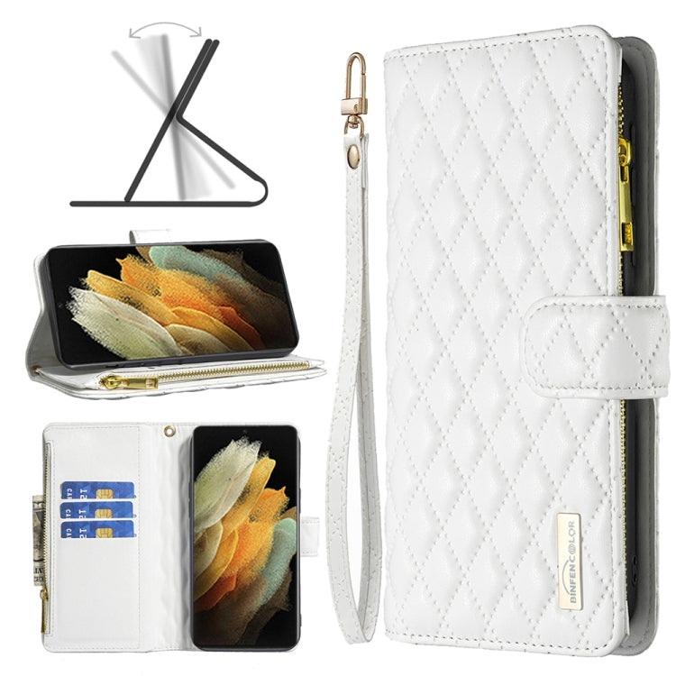 Custodia per telefono a conchiglia in pelle con portafoglio con cerniera Diamond Lattice, For Samsung Galaxy S21+ 5G, For Samsung Galaxy S21 Ultra 5G, For Samsung Galaxy S21 FE 5G, For Samsung Galaxy S20