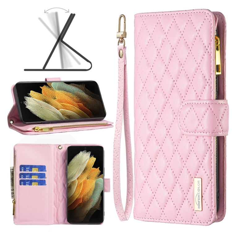Custodia per telefono a conchiglia in pelle con portafoglio con cerniera Diamond Lattice, For Samsung Galaxy S21+ 5G, For Samsung Galaxy S21 Ultra 5G, For Samsung Galaxy S21 FE 5G, For Samsung Galaxy S20