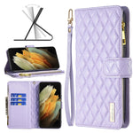 Custodia per telefono a conchiglia in pelle con portafoglio con cerniera Diamond Lattice, For Samsung Galaxy S21+ 5G, For Samsung Galaxy S21 Ultra 5G, For Samsung Galaxy S21 FE 5G, For Samsung Galaxy S20