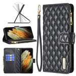 Custodia per telefono a conchiglia in pelle con portafoglio con cerniera Diamond Lattice, For Samsung Galaxy S21+ 5G, For Samsung Galaxy S21 Ultra 5G, For Samsung Galaxy S21 FE 5G, For Samsung Galaxy S20