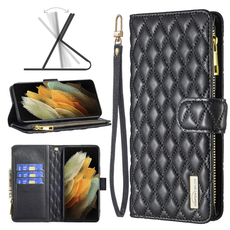 Custodia per telefono a conchiglia in pelle con portafoglio con cerniera Diamond Lattice, For Samsung Galaxy S21+ 5G, For Samsung Galaxy S21 Ultra 5G, For Samsung Galaxy S21 FE 5G, For Samsung Galaxy S20