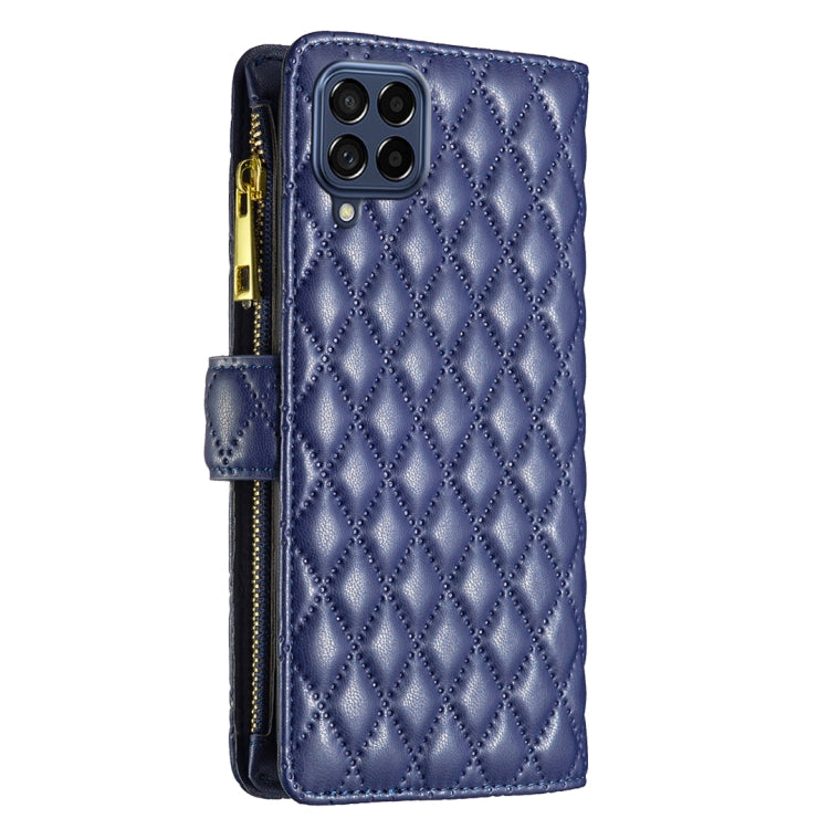 Custodia per telefono a conchiglia in pelle con portafoglio con cerniera Diamond Lattice, For Samsung Galaxy M53 5G