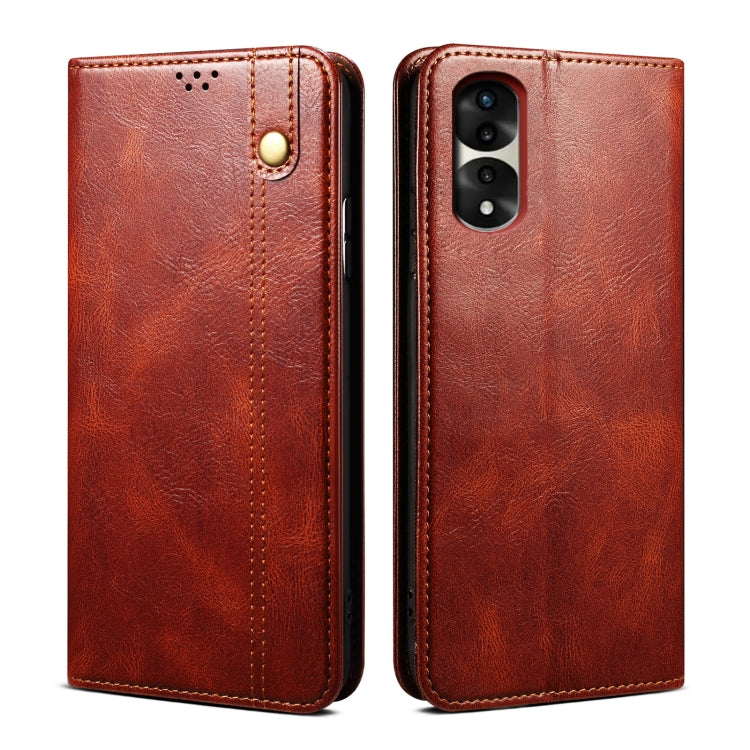 Custodia per telefono in pelle con trama di cavallo pazzo in cera d'olio, For Honor 70, For Honor 70 Pro / 70 Pro+