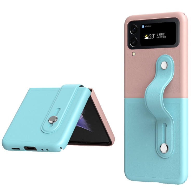 Custodia per telefono pieghevole con cinturino in pelle a contrasto, For Samsung Galaxy Z Flip4