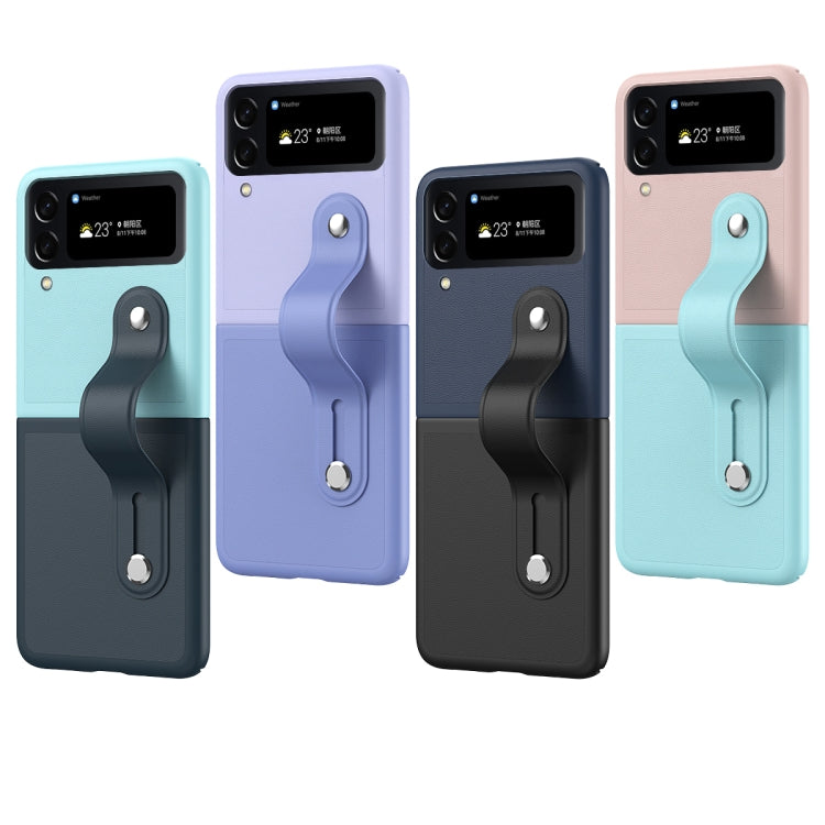 Custodia per telefono pieghevole con cinturino in pelle a contrasto, For Samsung Galaxy Z Flip4