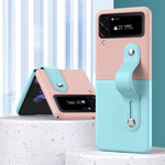 Custodia per telefono pieghevole con cinturino in pelle a contrasto, For Samsung Galaxy Z Flip4