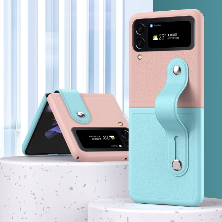 Custodia per telefono pieghevole con cinturino in pelle a contrasto, For Samsung Galaxy Z Flip4